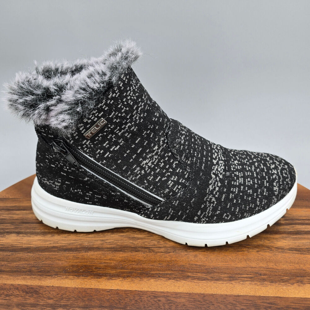 Telic Boots Womens 6 Black Gray Apres-Ski Recovery Zip Up Faux Fur Ankle Booties